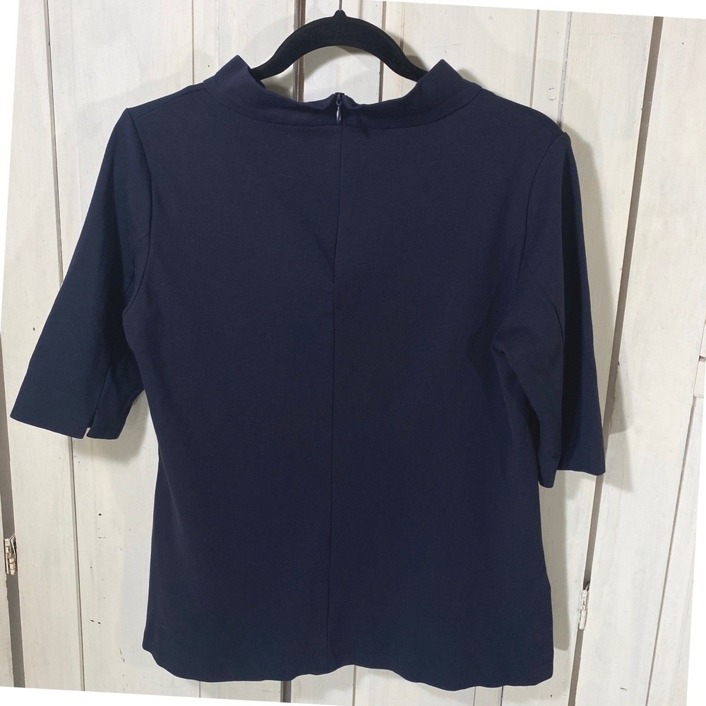 Vintage Neiman Marcus Mock Neck Stretch Knit Top Size 8 Navy Blue Classic